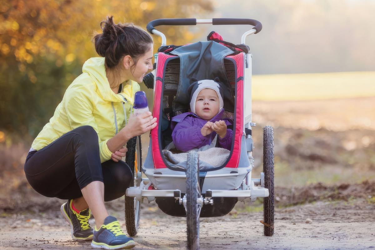 Mom out for a jog with baby in stroller