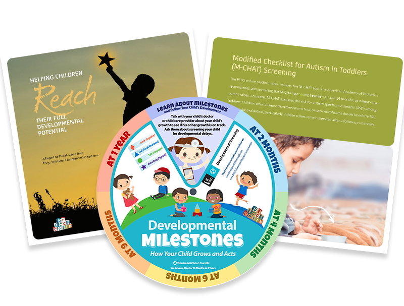 Examples of Delaware Thrives developmental milestones resources: posters, brochures, facts sheets