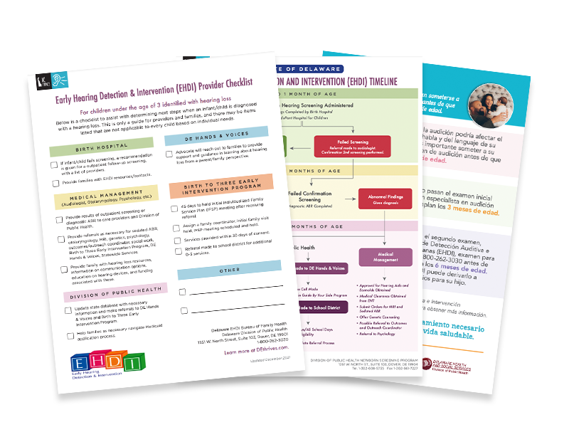 Examples of Delaware Thrives resources: posters, brochures, facts sheets