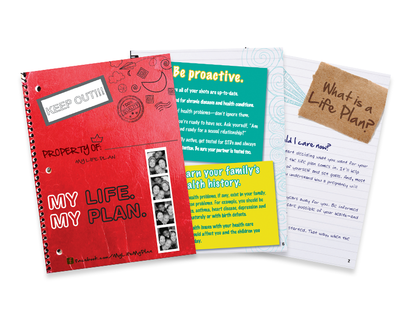 Examples of Delaware Thrives Teen Life Plan resources: posters, brochures, facts sheets