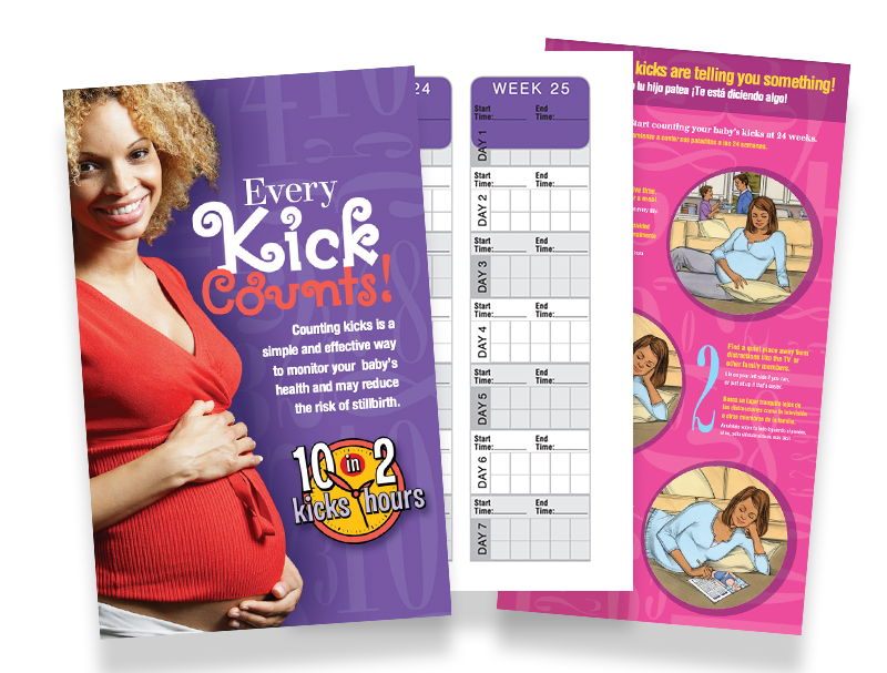 Examples of Delaware Thrives Kick Counts resources: posters, brochures, facts sheets