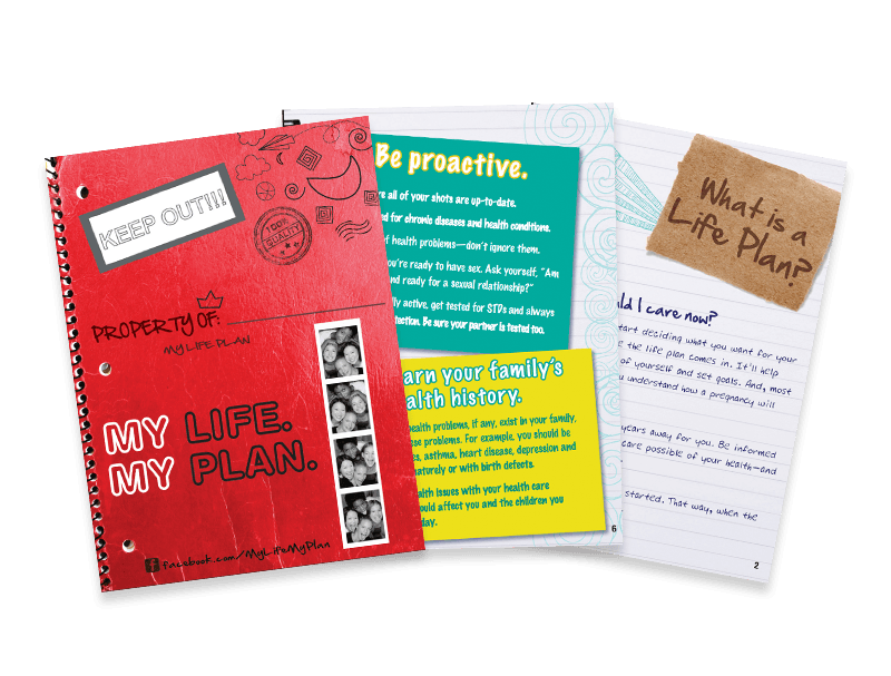 Examples of Delaware Thrives Teen Life Plan resources: posters, brochures, facts sheets
